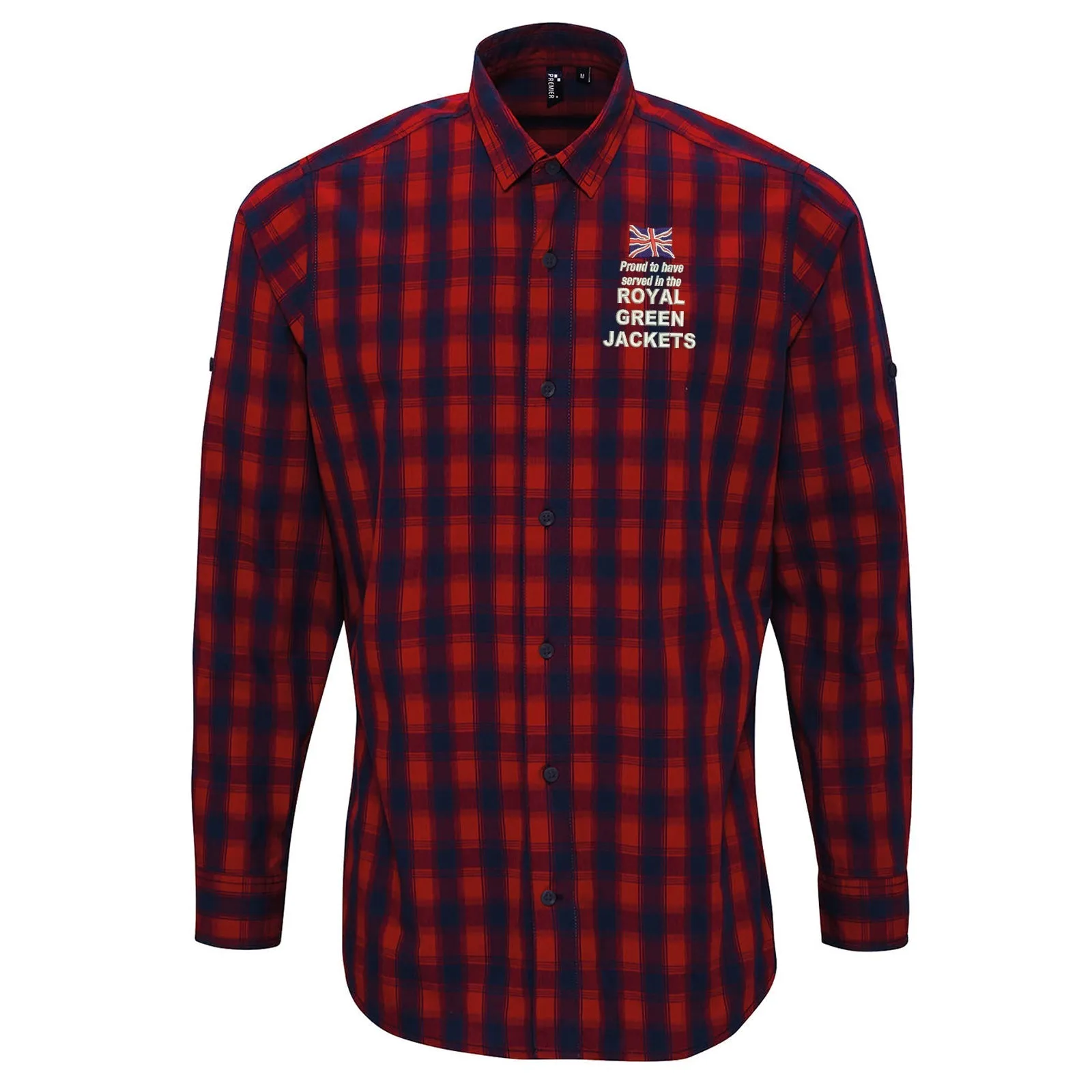 Proud to Have Served in The Royal Green Jackets Embroidered Long Sleeve Mulligan Check Shirt