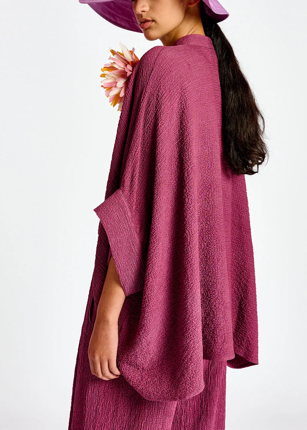 Purple boxy-cut seersucker shirt
