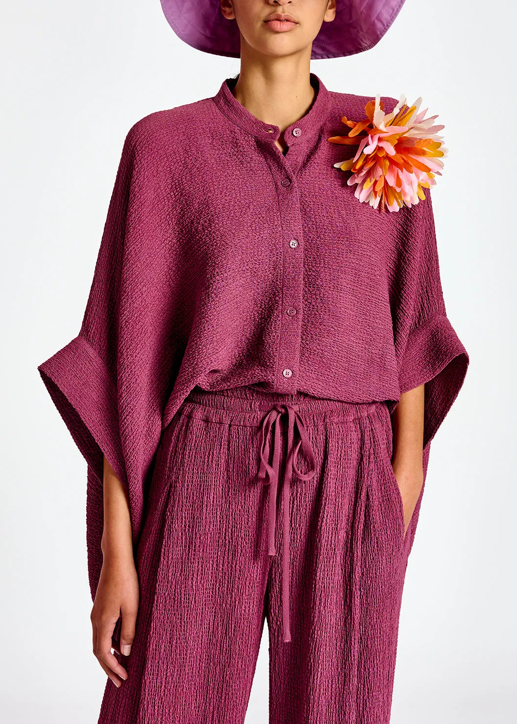 Purple boxy-cut seersucker shirt