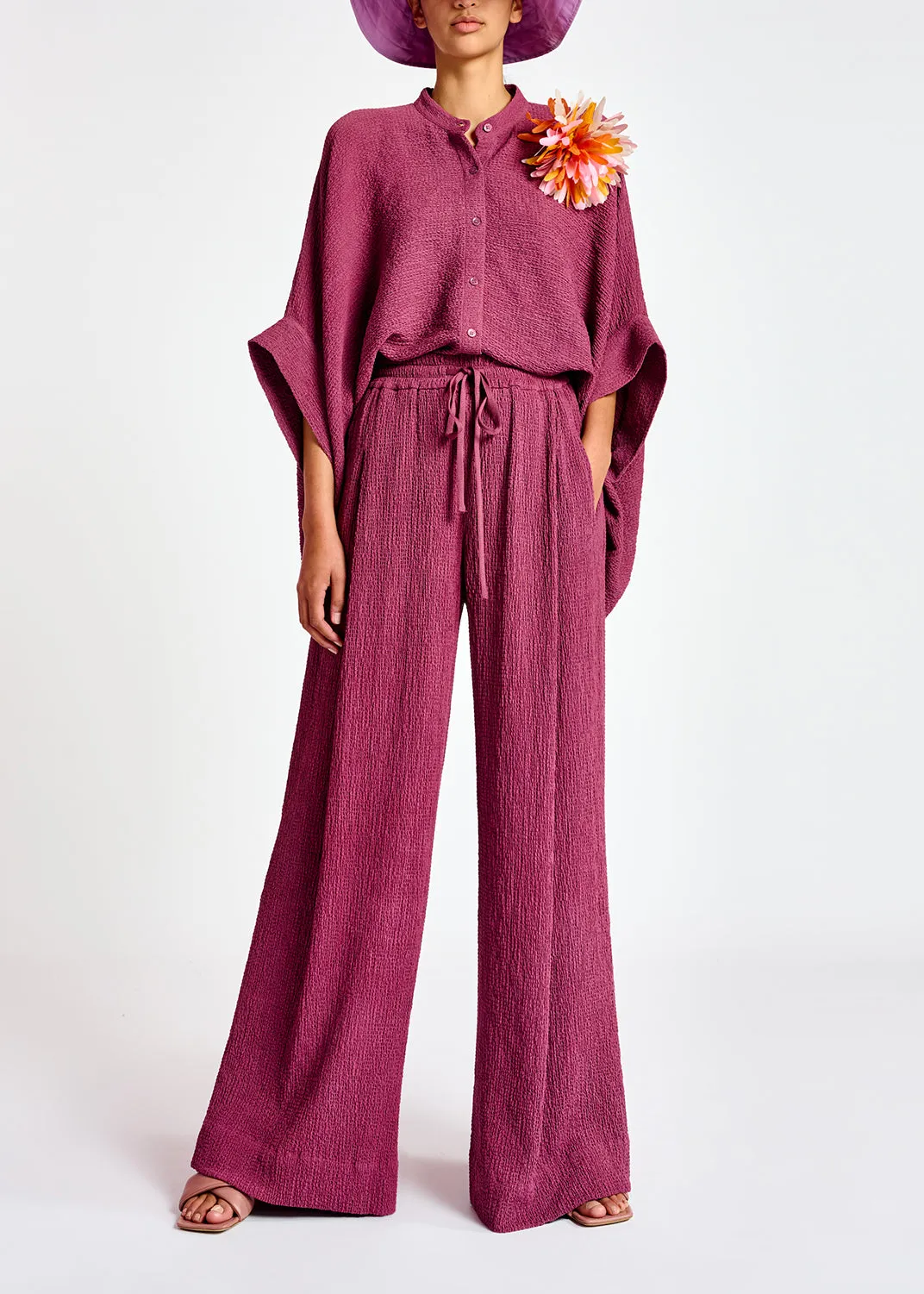 Purple boxy-cut seersucker shirt