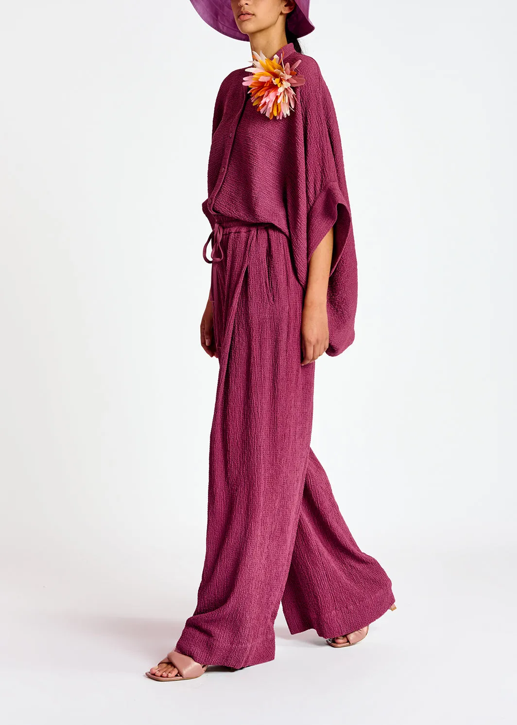 Purple boxy-cut seersucker shirt
