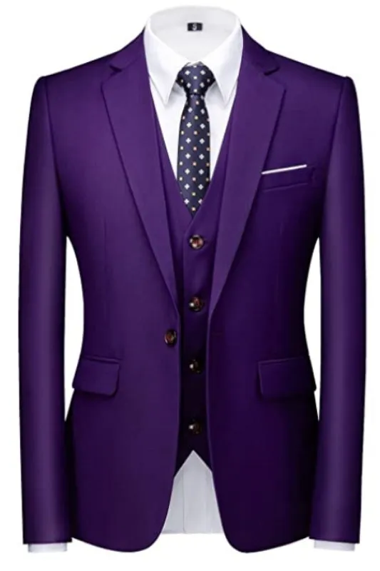 Purple Three Piece Notched Lapel Prom Suit