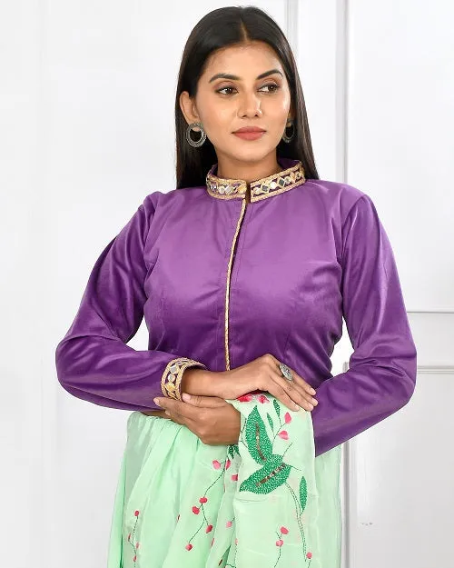 Purple Velvet Crop Top Style Blouse