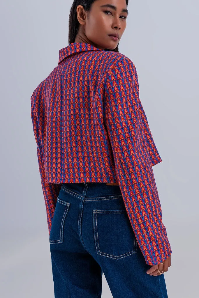 Q2 - Original Crop Retro Suit Blazer in Red Geo