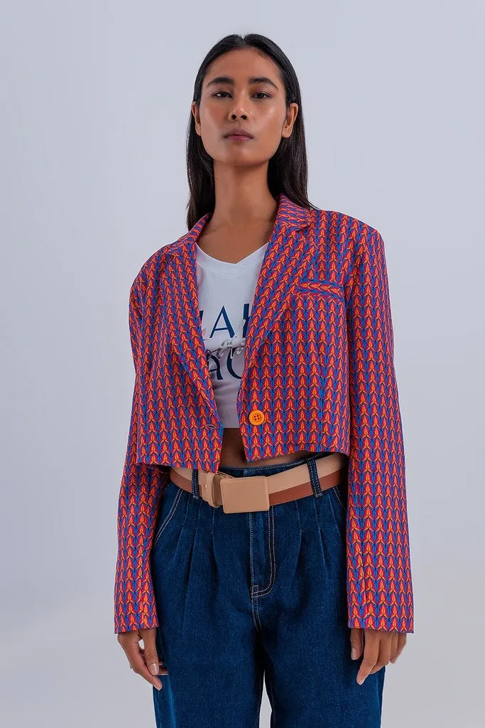 Q2 - Original Crop Retro Suit Blazer in Red Geo