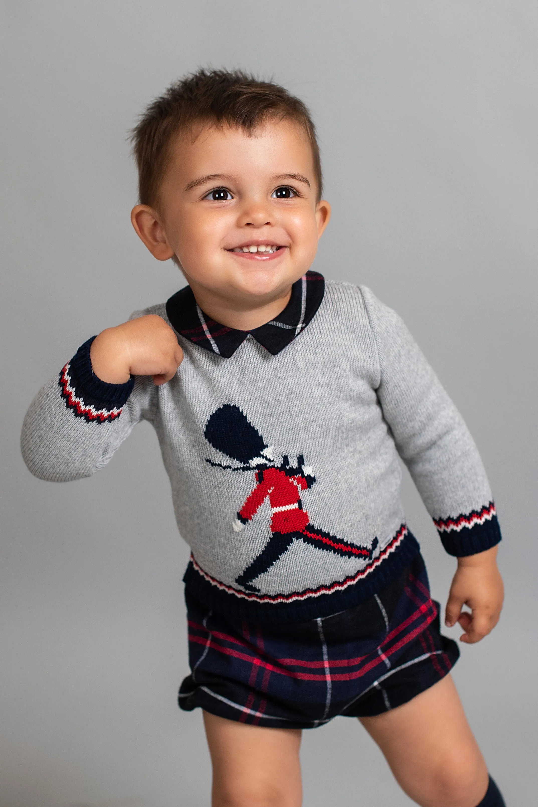 "Hugo" Grey Knit Queen's Guard Top & Tartan Jam Pants