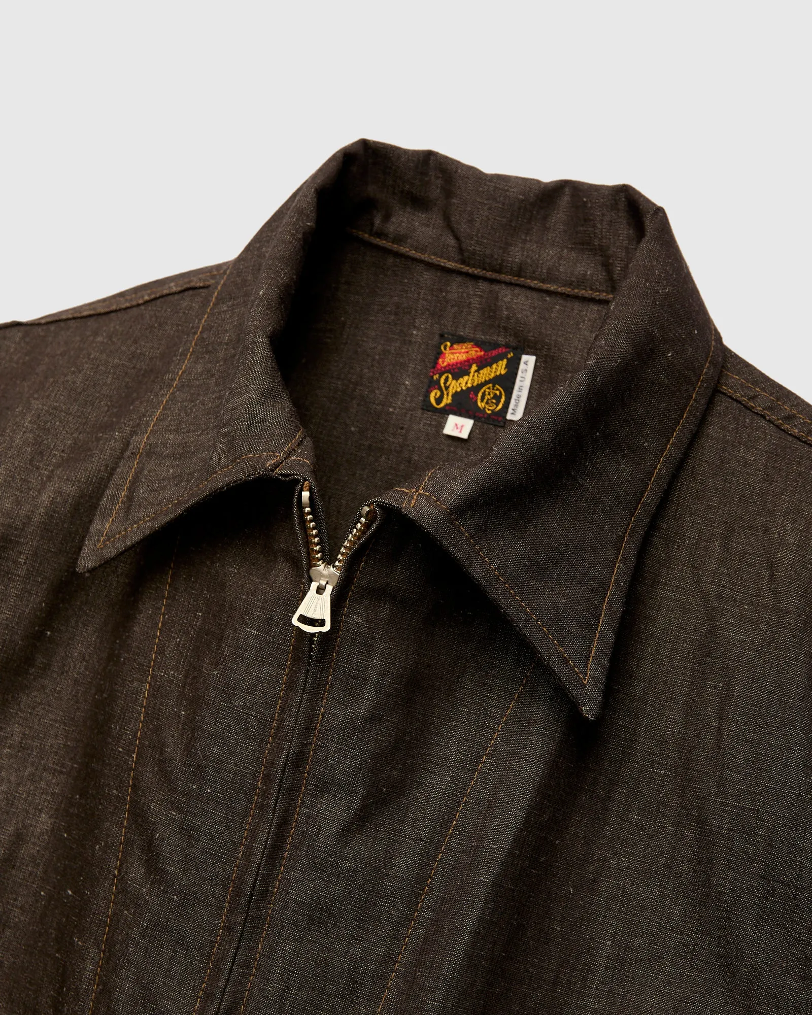 "Wildcat" Zip Jacket in 9oz Cacao Chambray