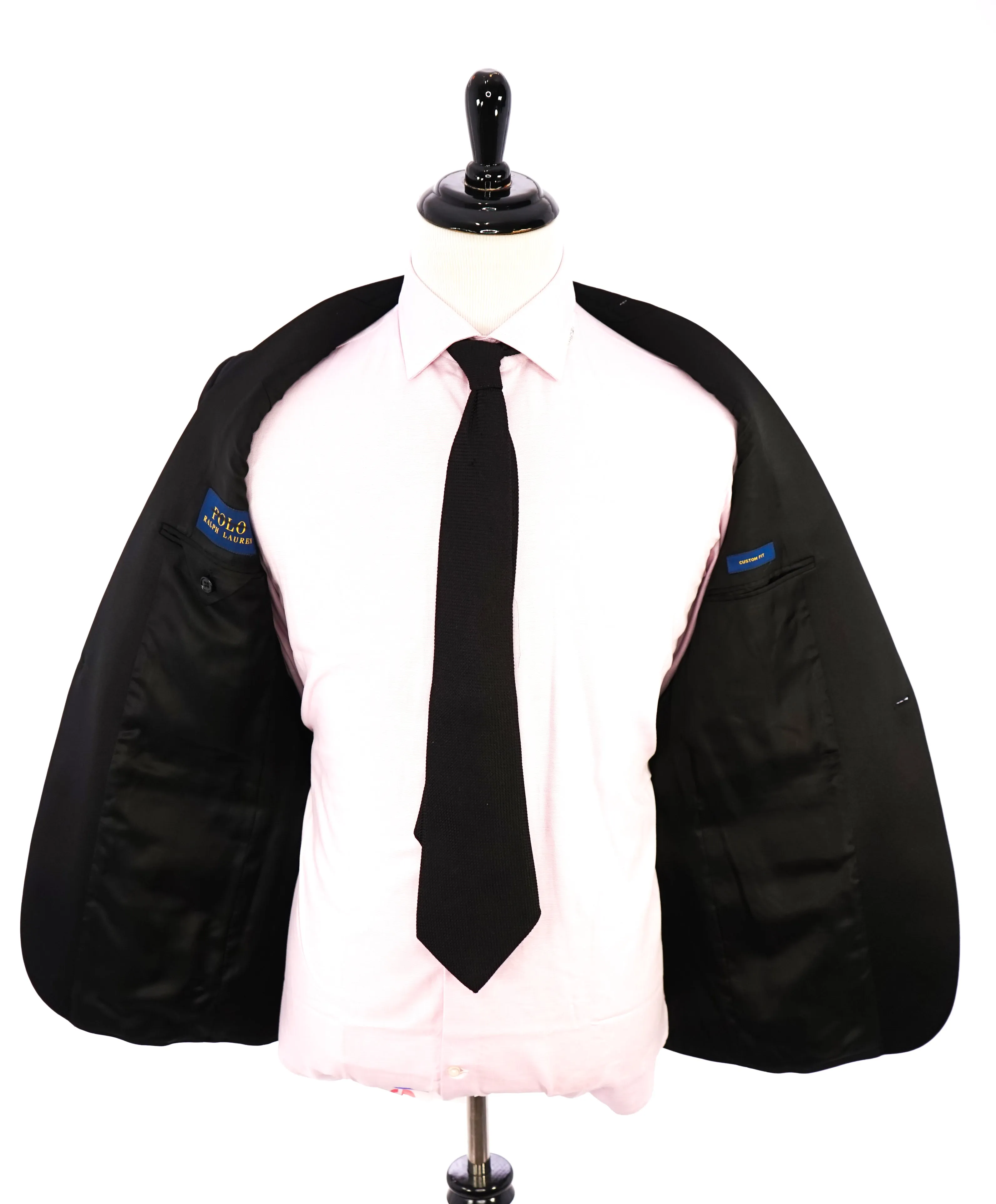 RALPH LAUREN BLUE LABEL "POLO" -  Black Tuxedo Suit With Side Tabs - 40R 28L