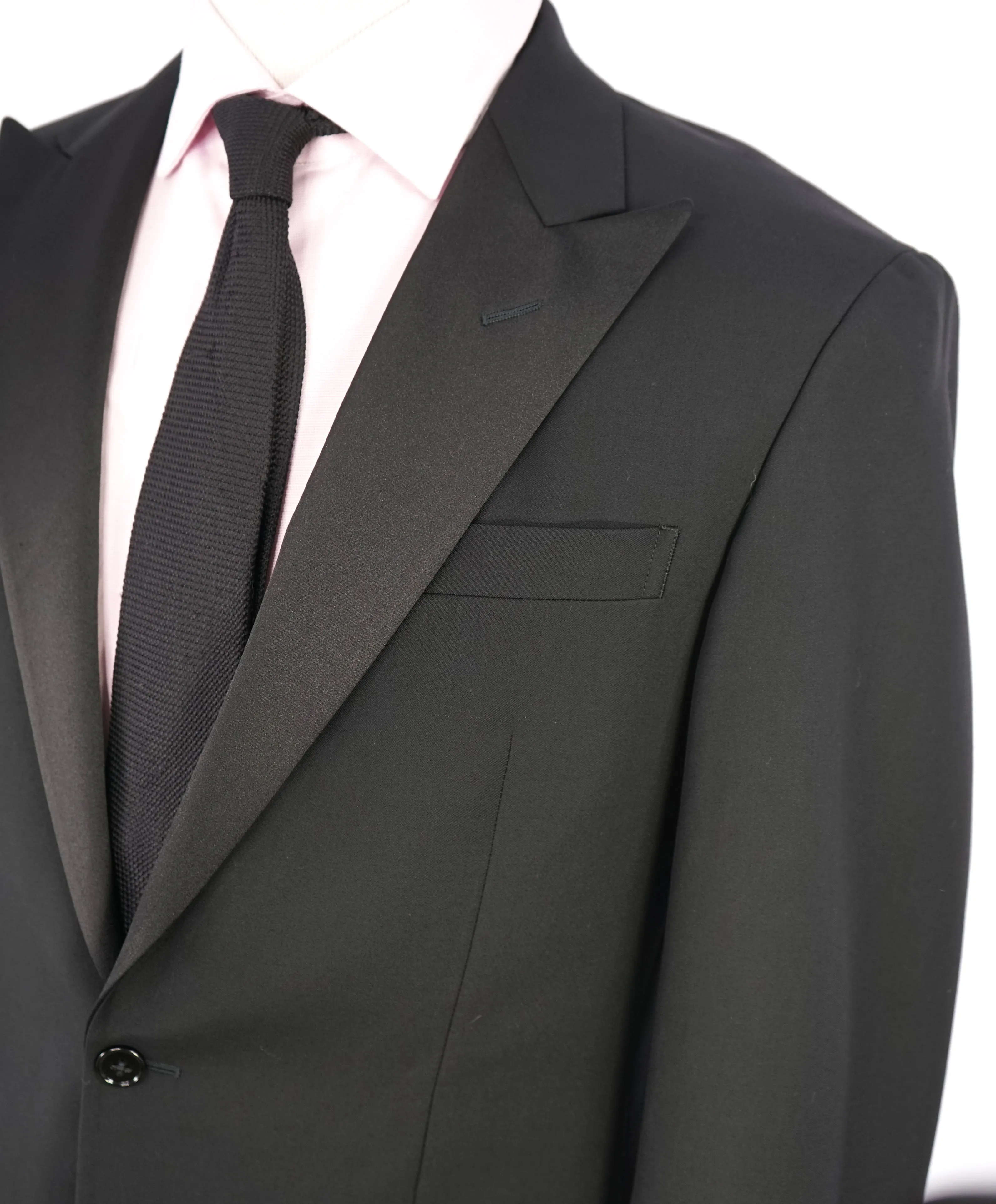 RALPH LAUREN BLUE LABEL "POLO" -  Black Tuxedo Suit With Side Tabs - 40R 28L