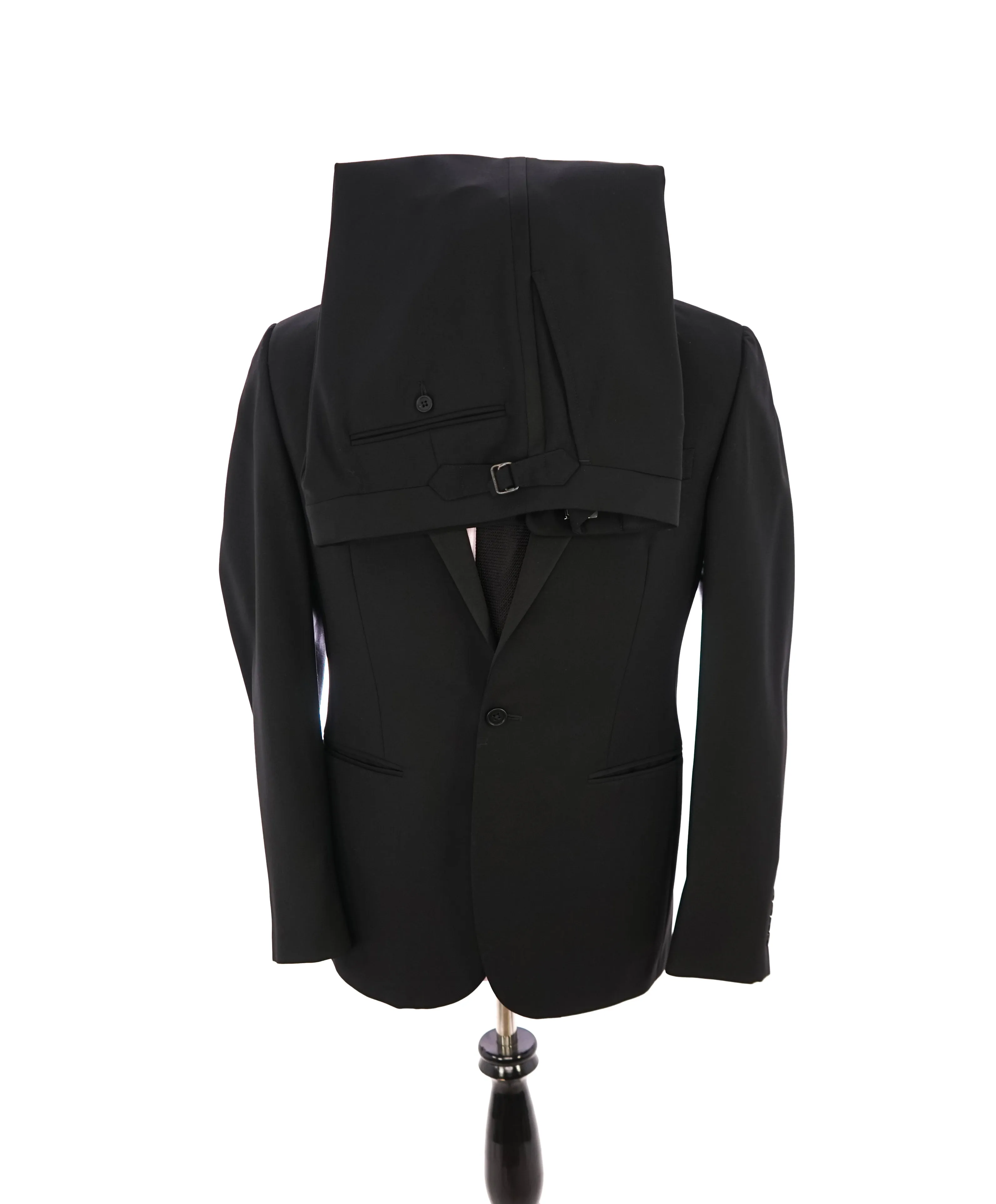 RALPH LAUREN BLUE LABEL "POLO" -  Black Tuxedo Suit With Side Tabs - 40R 28L