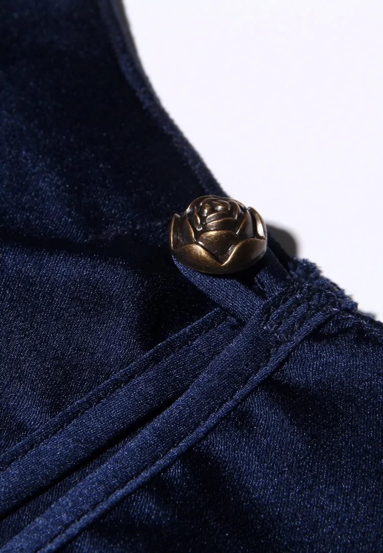 Reconstructed elegance cropped top in Navy Blue