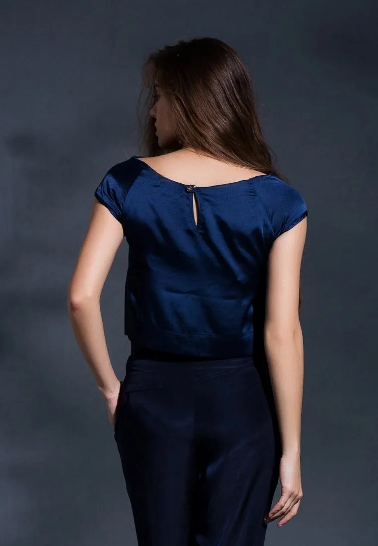 Reconstructed elegance cropped top in Navy Blue