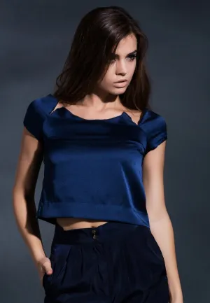 Reconstructed elegance cropped top in Navy Blue