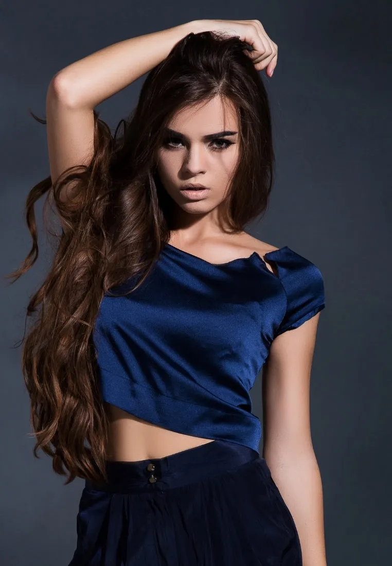 Reconstructed elegance cropped top in Navy Blue