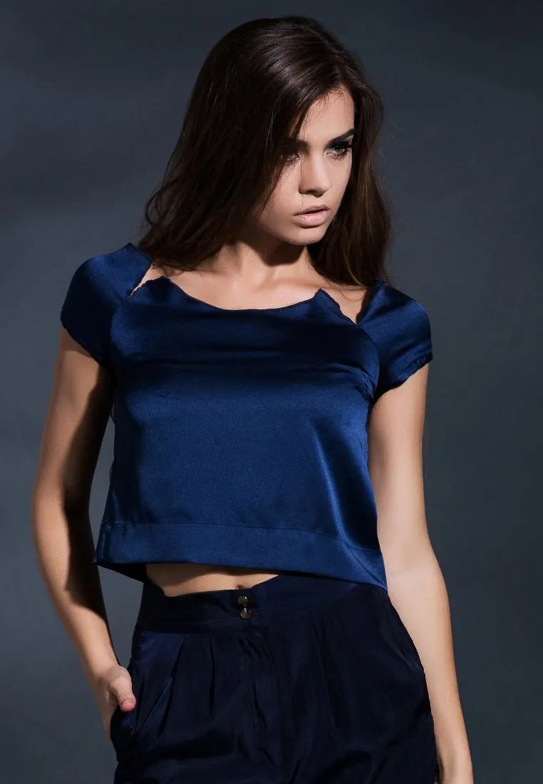 Reconstructed elegance cropped top in Navy Blue