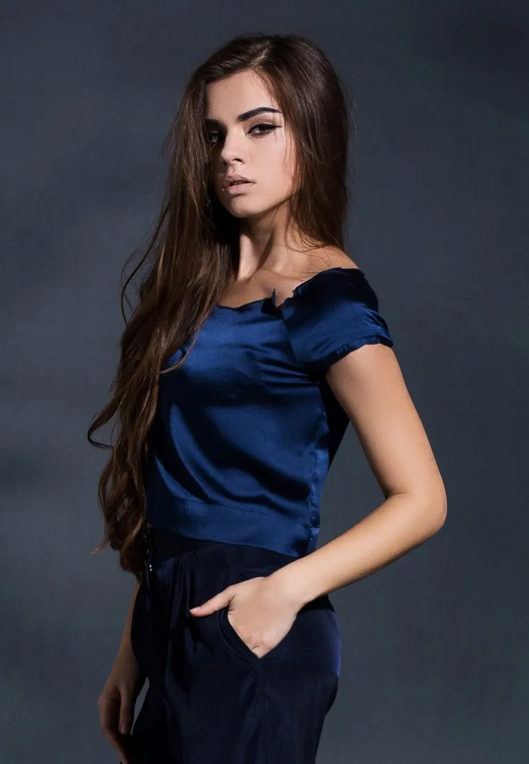 Reconstructed elegance cropped top in Navy Blue