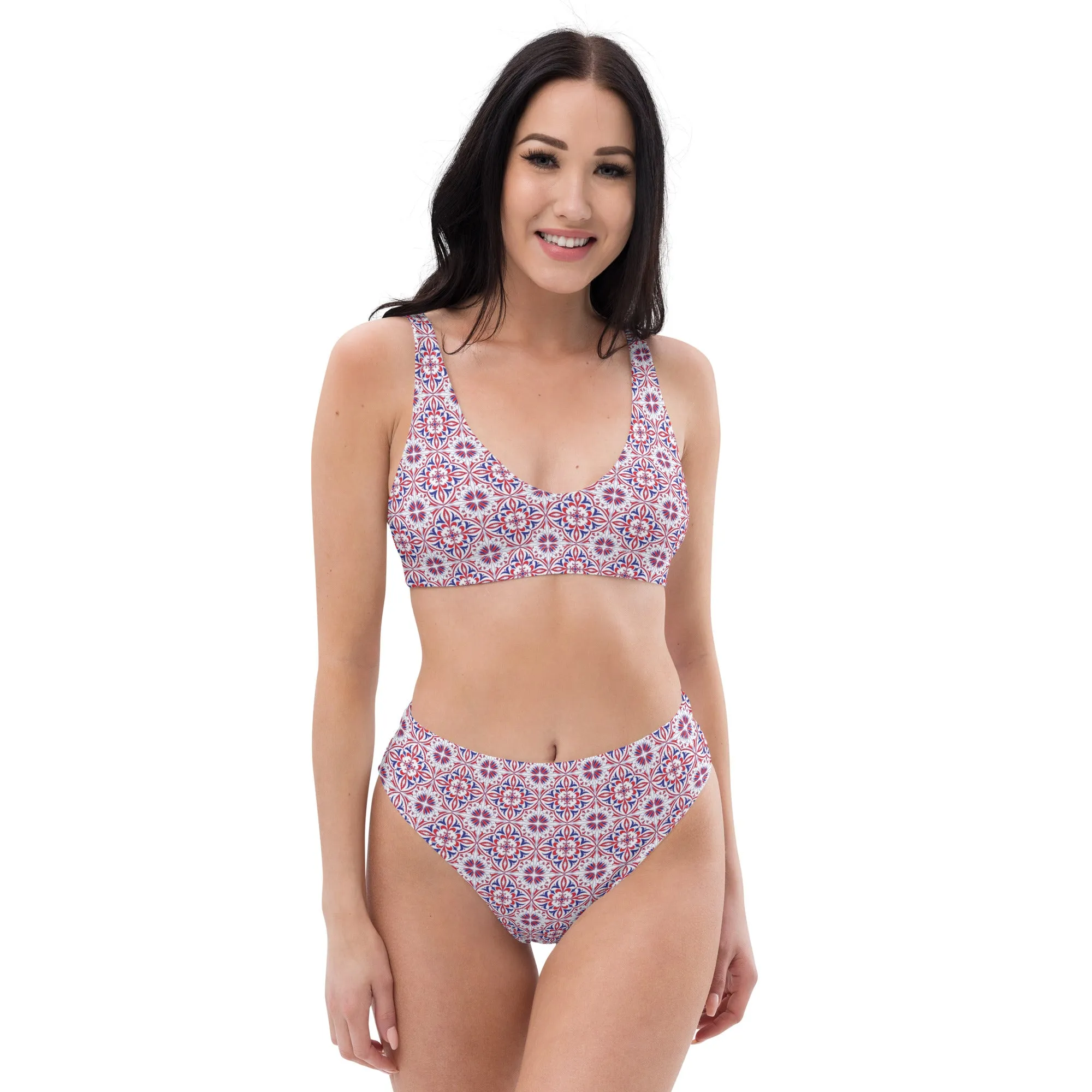Red White & Blue Pattern Recycled high-waisted bikini