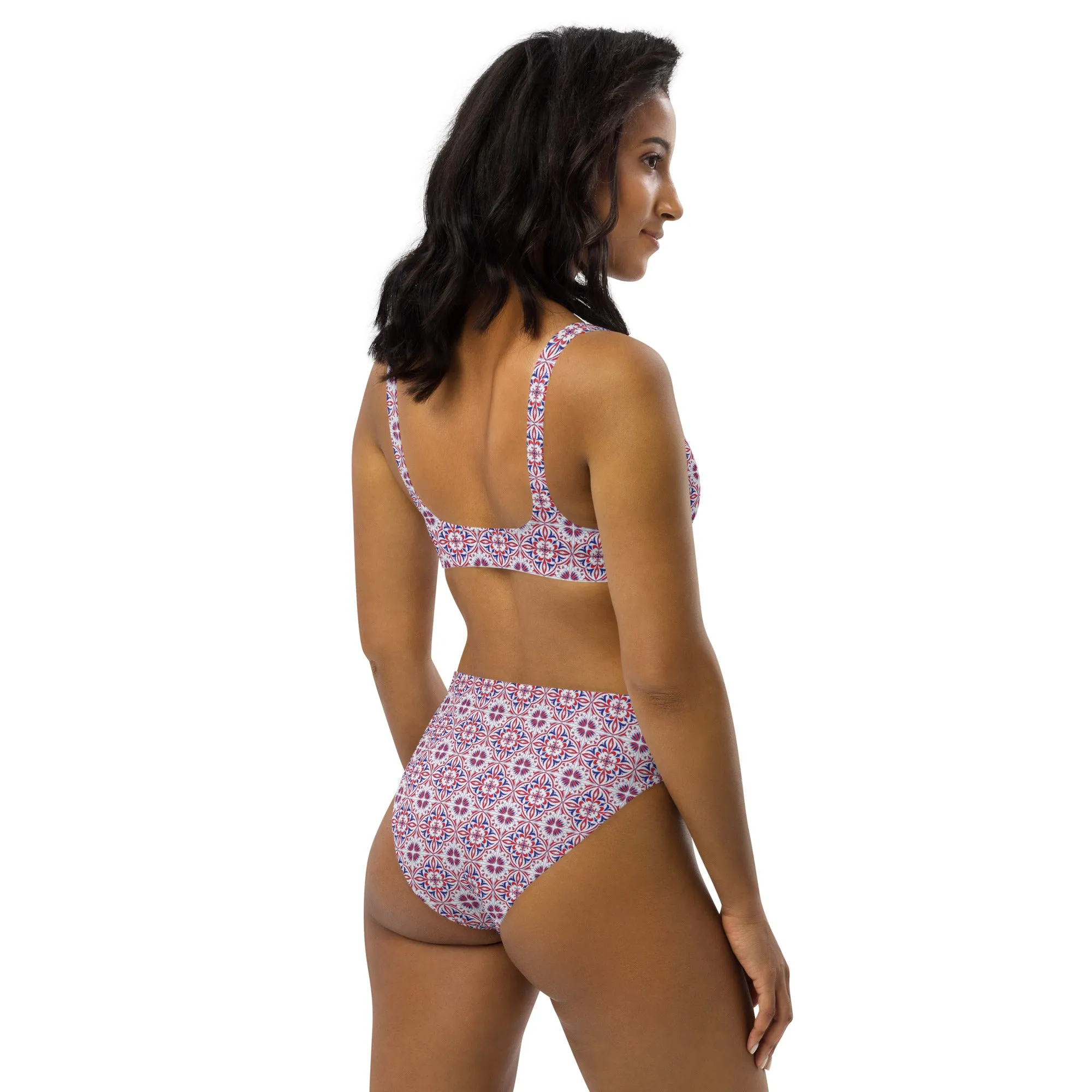 Red White & Blue Pattern Recycled high-waisted bikini