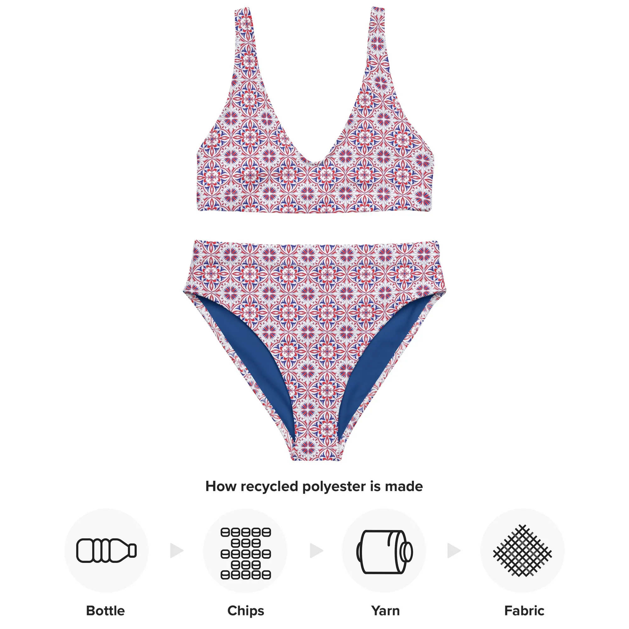 Red White & Blue Pattern Recycled high-waisted bikini