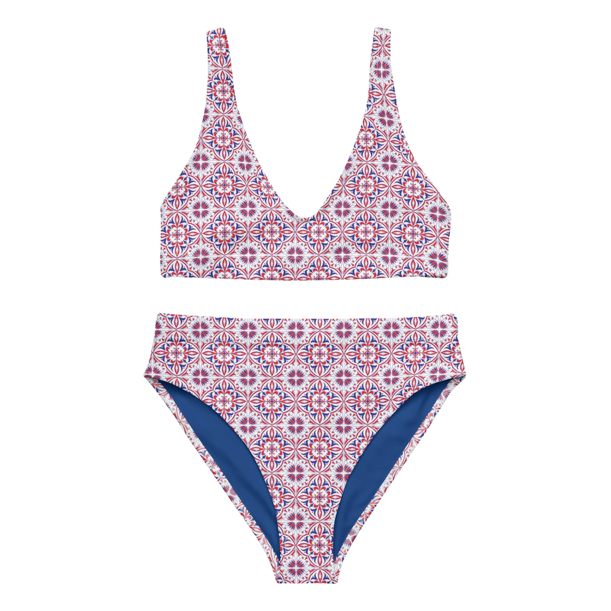 Red White & Blue Pattern Recycled high-waisted bikini