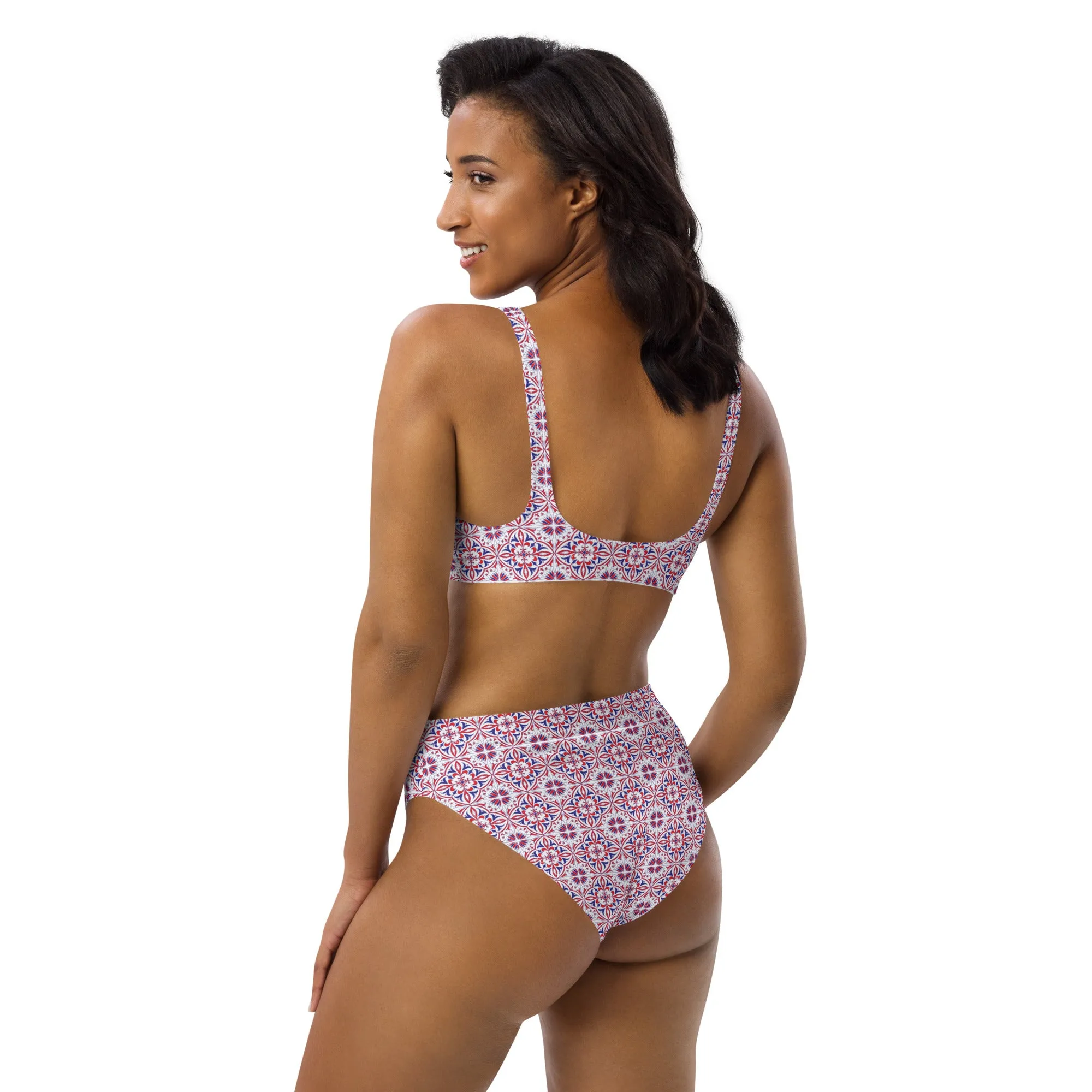 Red White & Blue Pattern Recycled high-waisted bikini