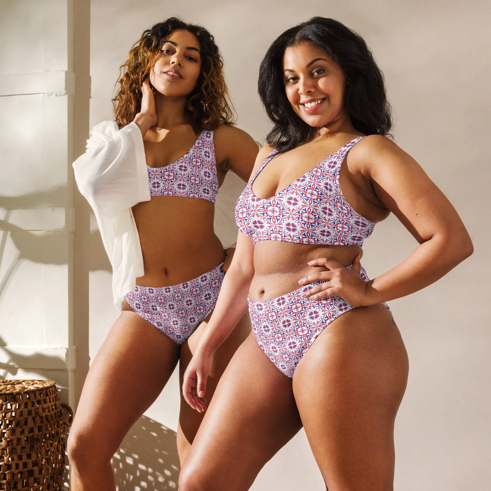 Red White & Blue Pattern Recycled high-waisted bikini