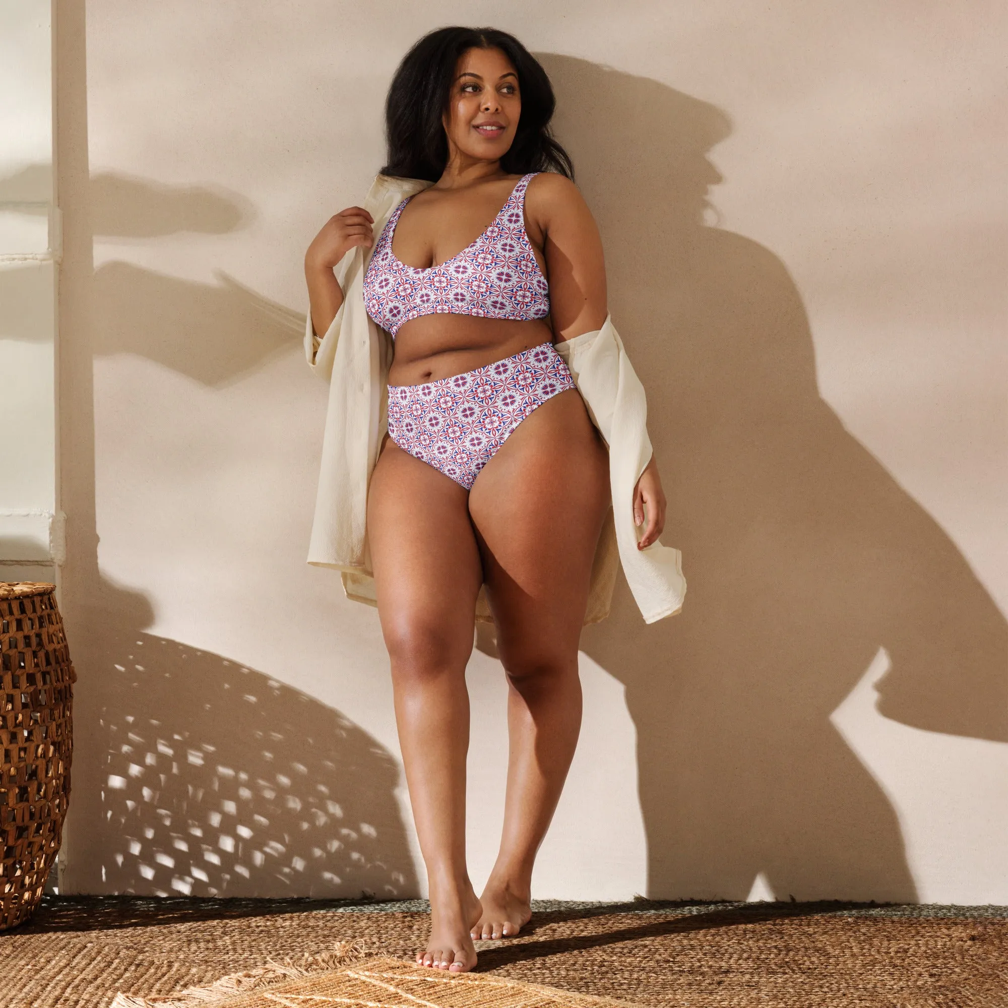 Red White & Blue Pattern Recycled high-waisted bikini