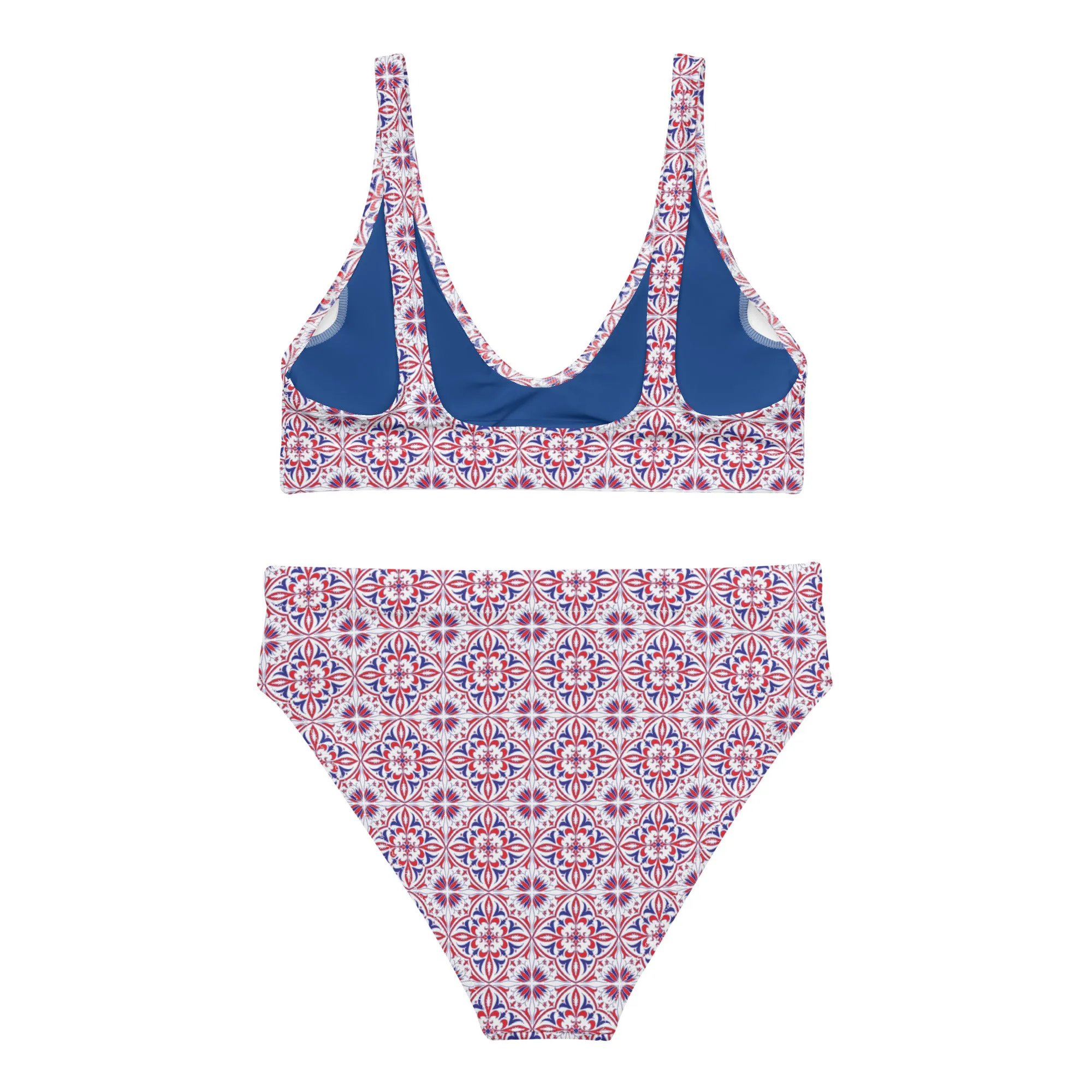 Red White & Blue Pattern Recycled high-waisted bikini