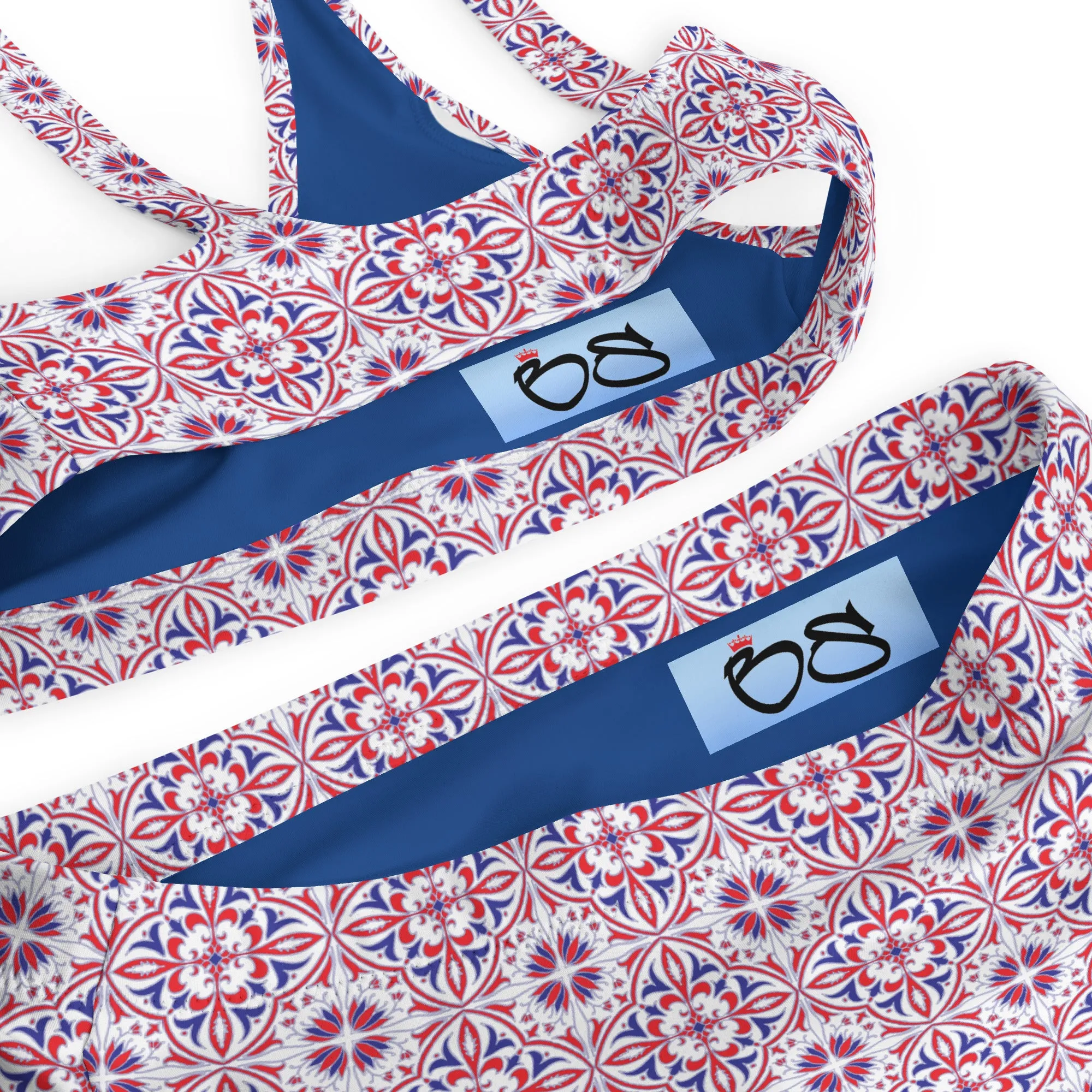 Red White & Blue Pattern Recycled high-waisted bikini