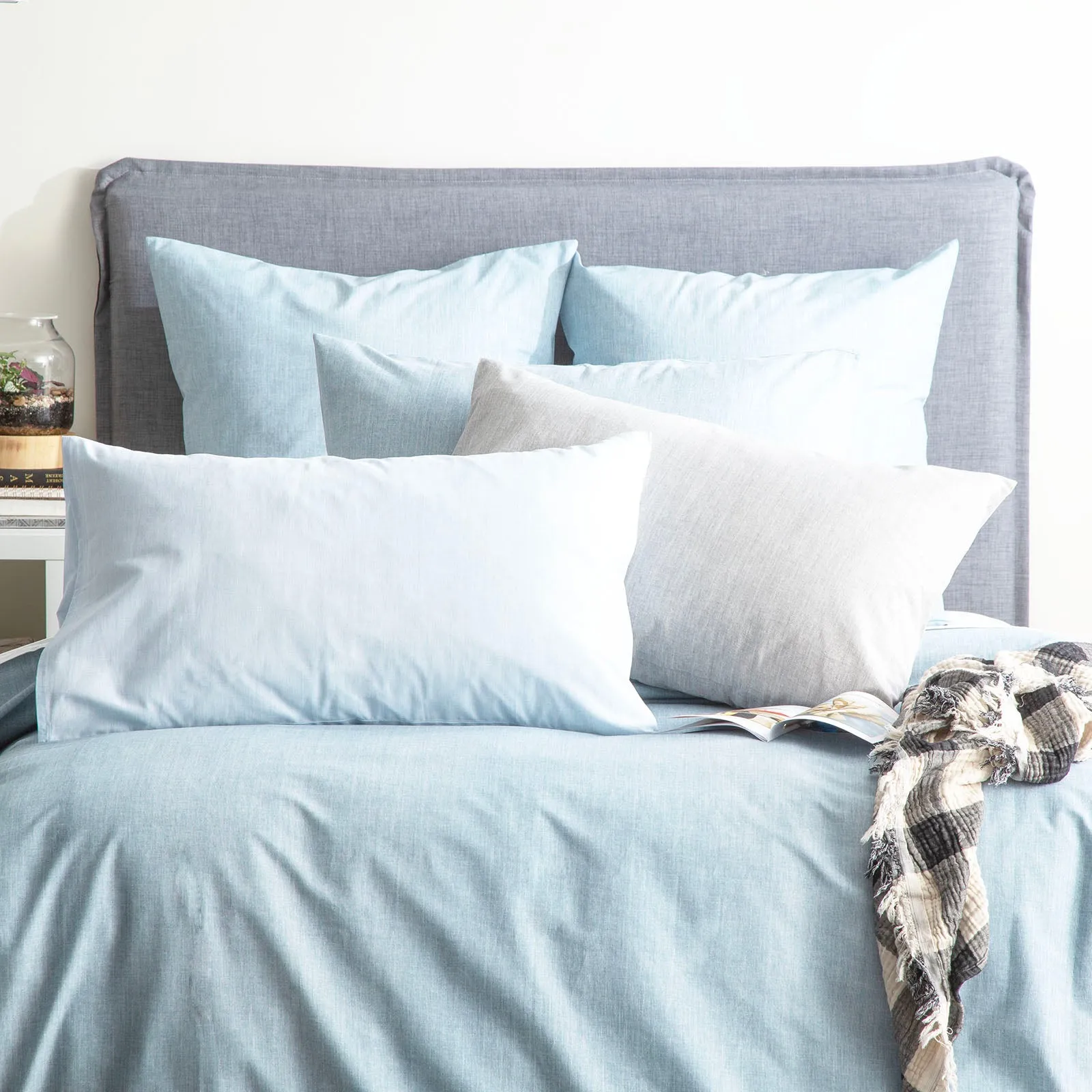 Renee Taylor Chambray Washed Cotton Quilt cover Set - French Blue