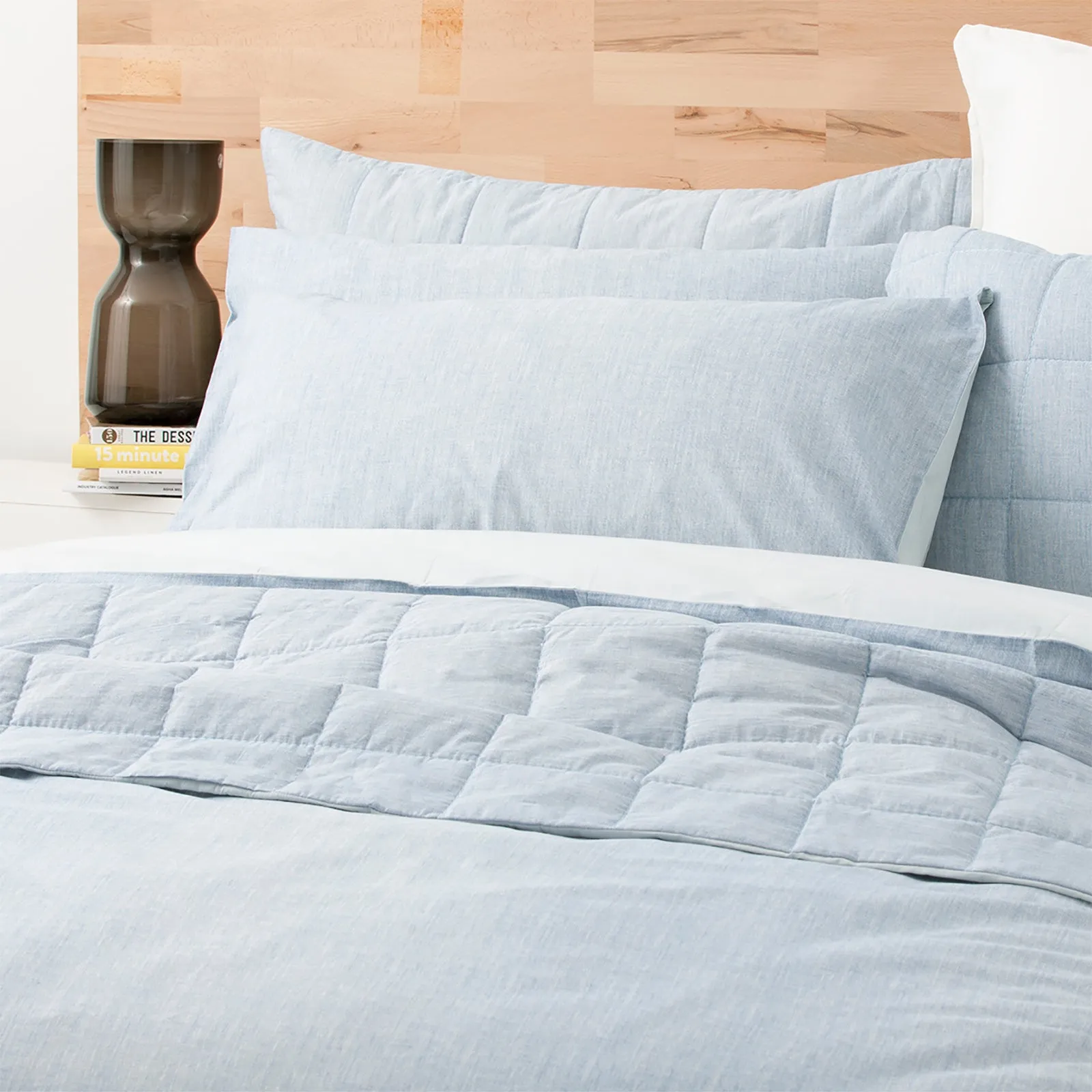 Renee Taylor Chambray Washed Cotton Quilt cover Set - French Blue