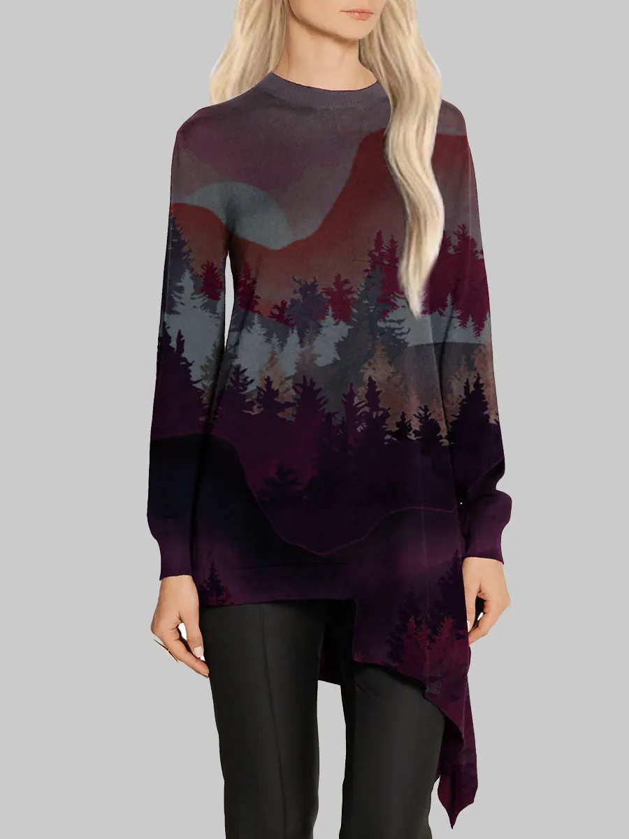 Retro Forest Crew Neck Long Sleeve Top