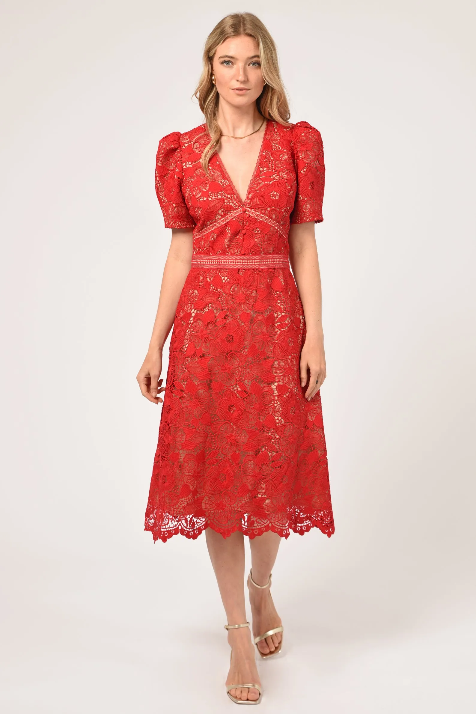 Rhana Open Back Lace Midi Dress