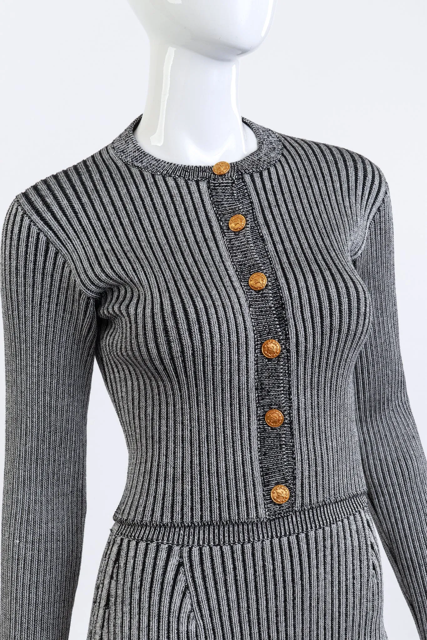 Ribbed Knit Trumpet Cardigan & Skirt Set