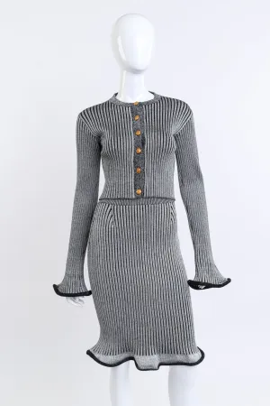 Ribbed Knit Trumpet Cardigan & Skirt Set