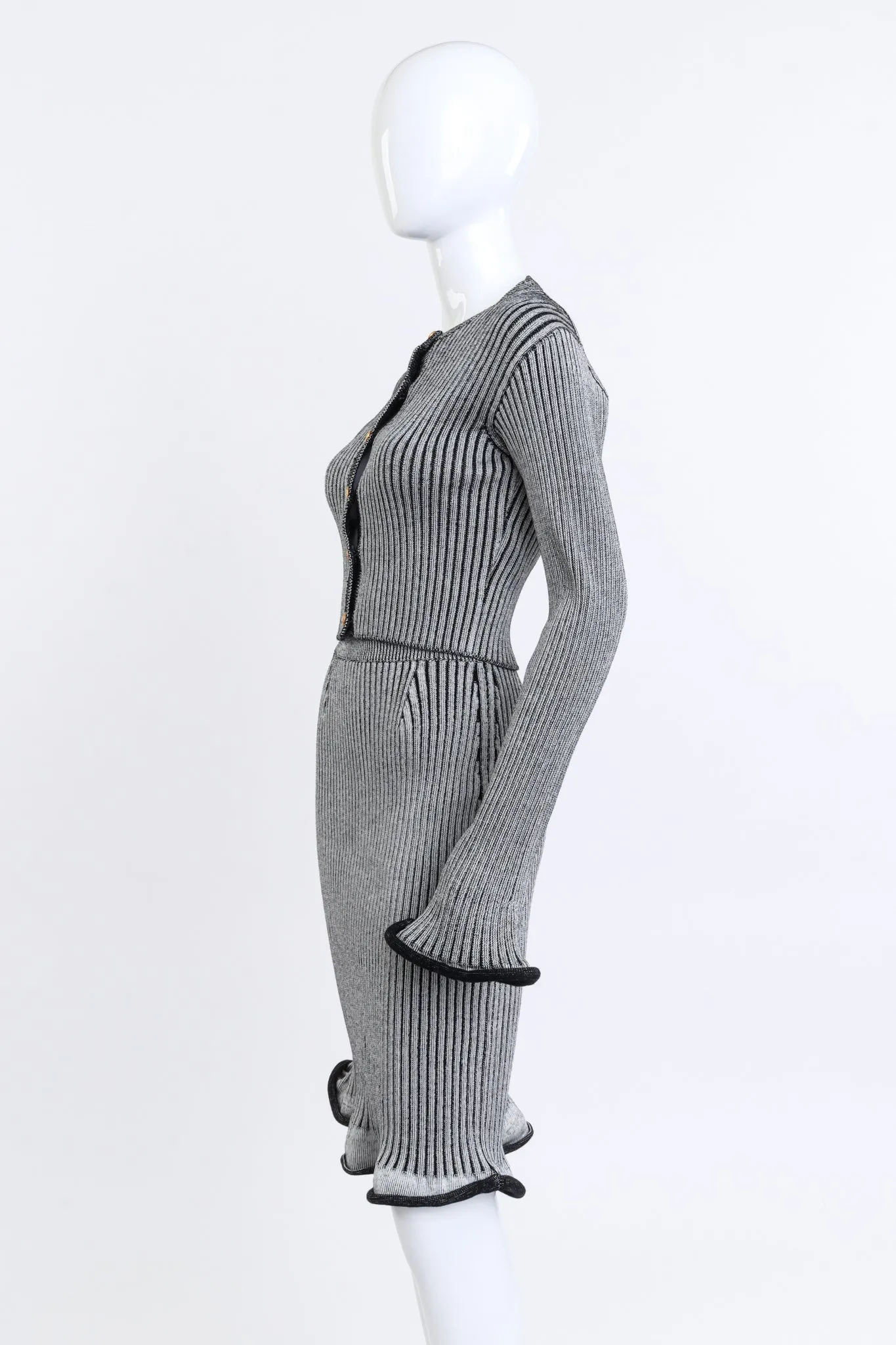 Ribbed Knit Trumpet Cardigan & Skirt Set