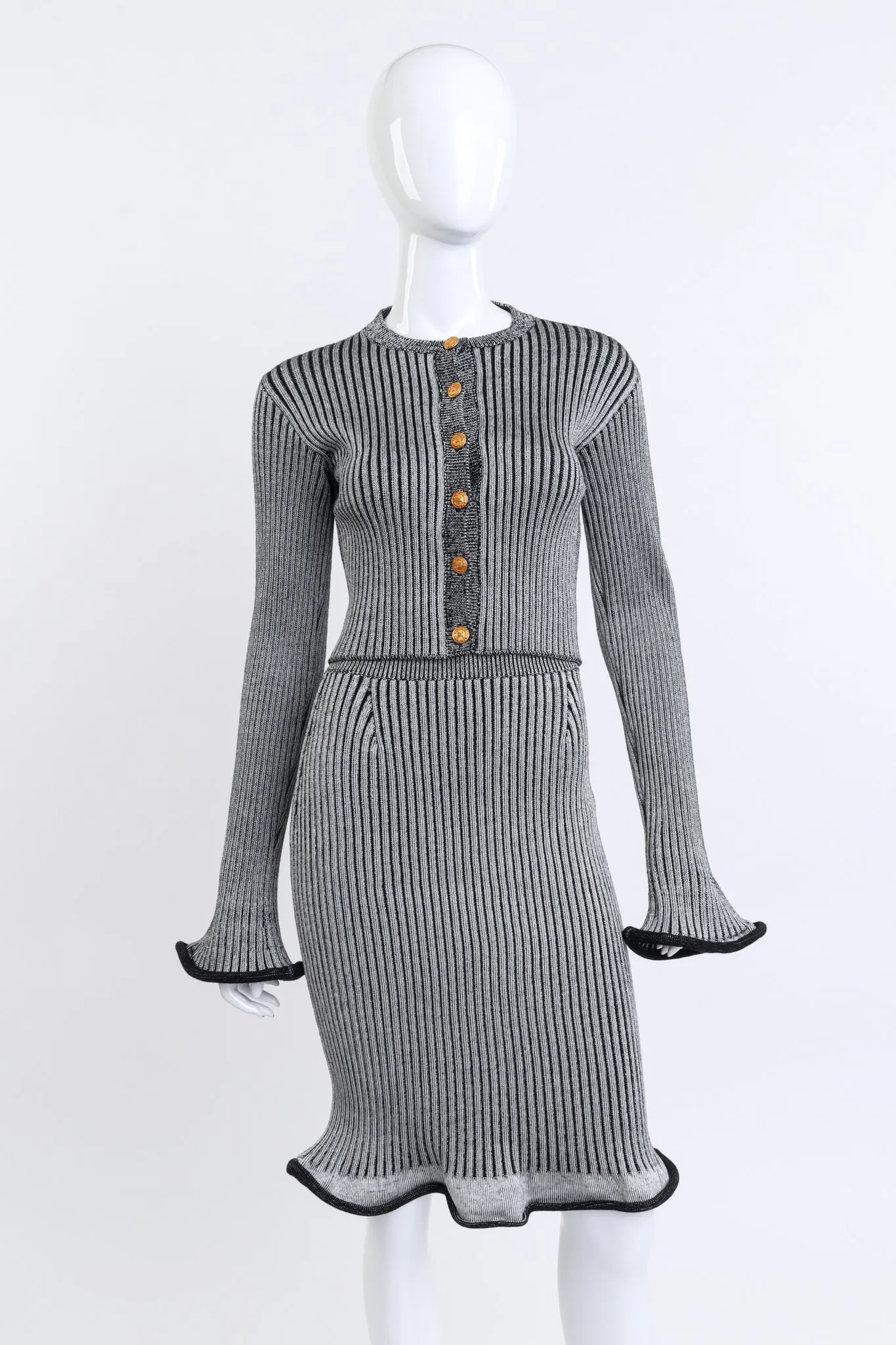 Ribbed Knit Trumpet Cardigan & Skirt Set