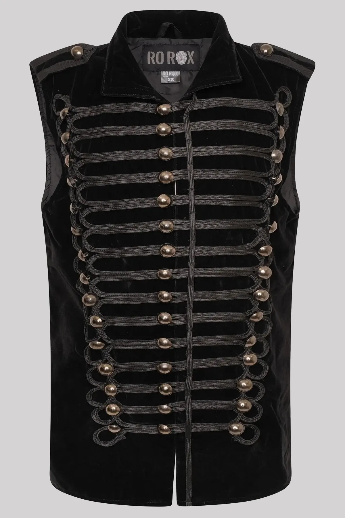 Ro Rox Men's Goth Military Parade Sleeveless Velvet Jacket