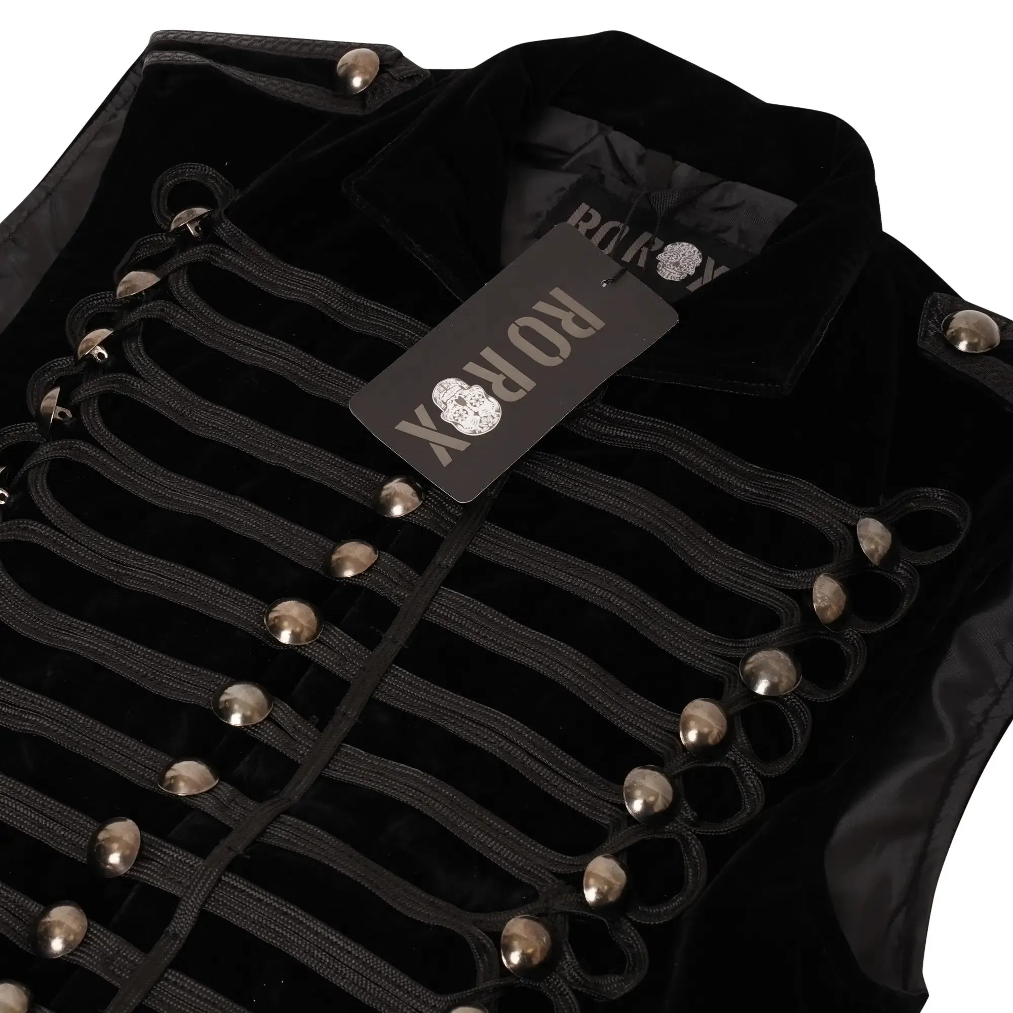 Ro Rox Men's Goth Military Parade Sleeveless Velvet Jacket