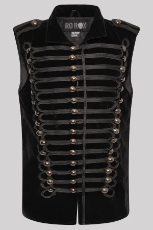 Ro Rox Men's Goth Military Parade Sleeveless Velvet Jacket