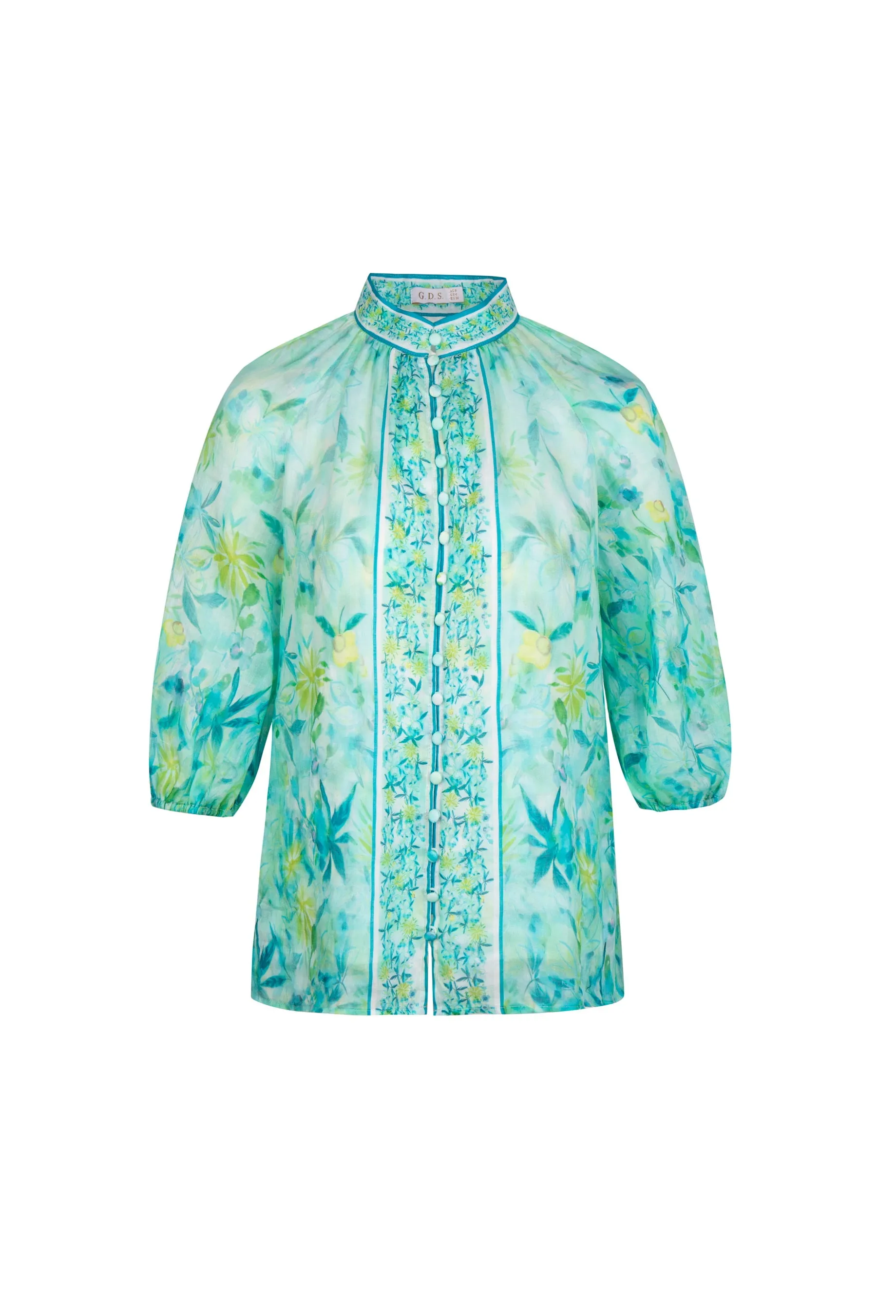 Rosabella Button Linen Blouse - Turquoise/Blue/Green - GDS