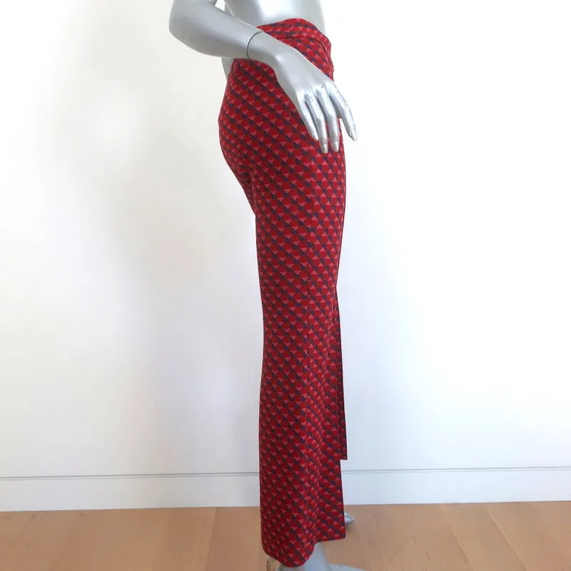 Rosetta Getty Cropped Flare Pants Red Geometric Jacquard Size Small NEW