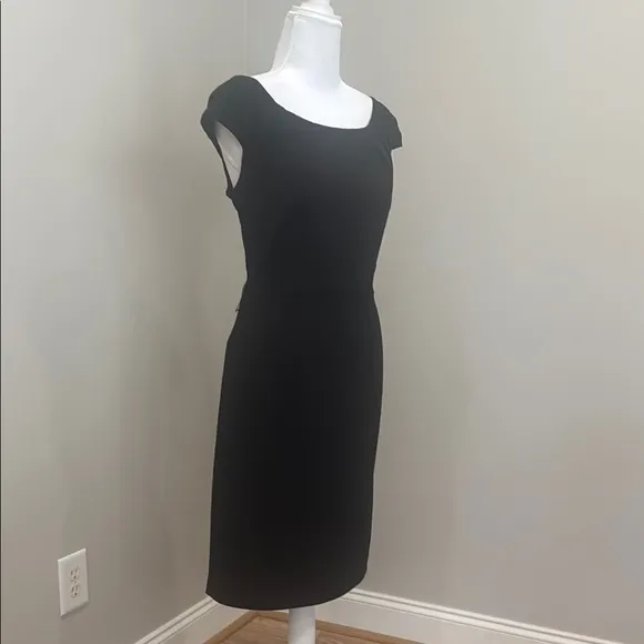 Roulette Black Ribbed Midi Dress with Cap Sleeves
