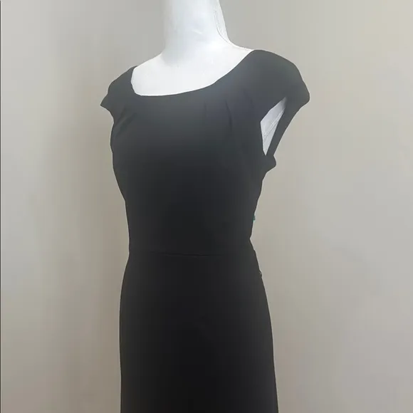 Roulette Black Ribbed Midi Dress with Cap Sleeves