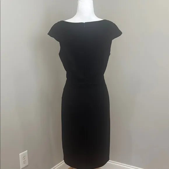 Roulette Black Ribbed Midi Dress with Cap Sleeves