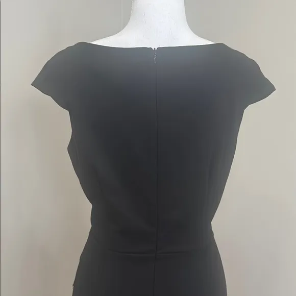 Roulette Black Ribbed Midi Dress with Cap Sleeves