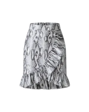 Ruffled Snakeskin Print Skirt