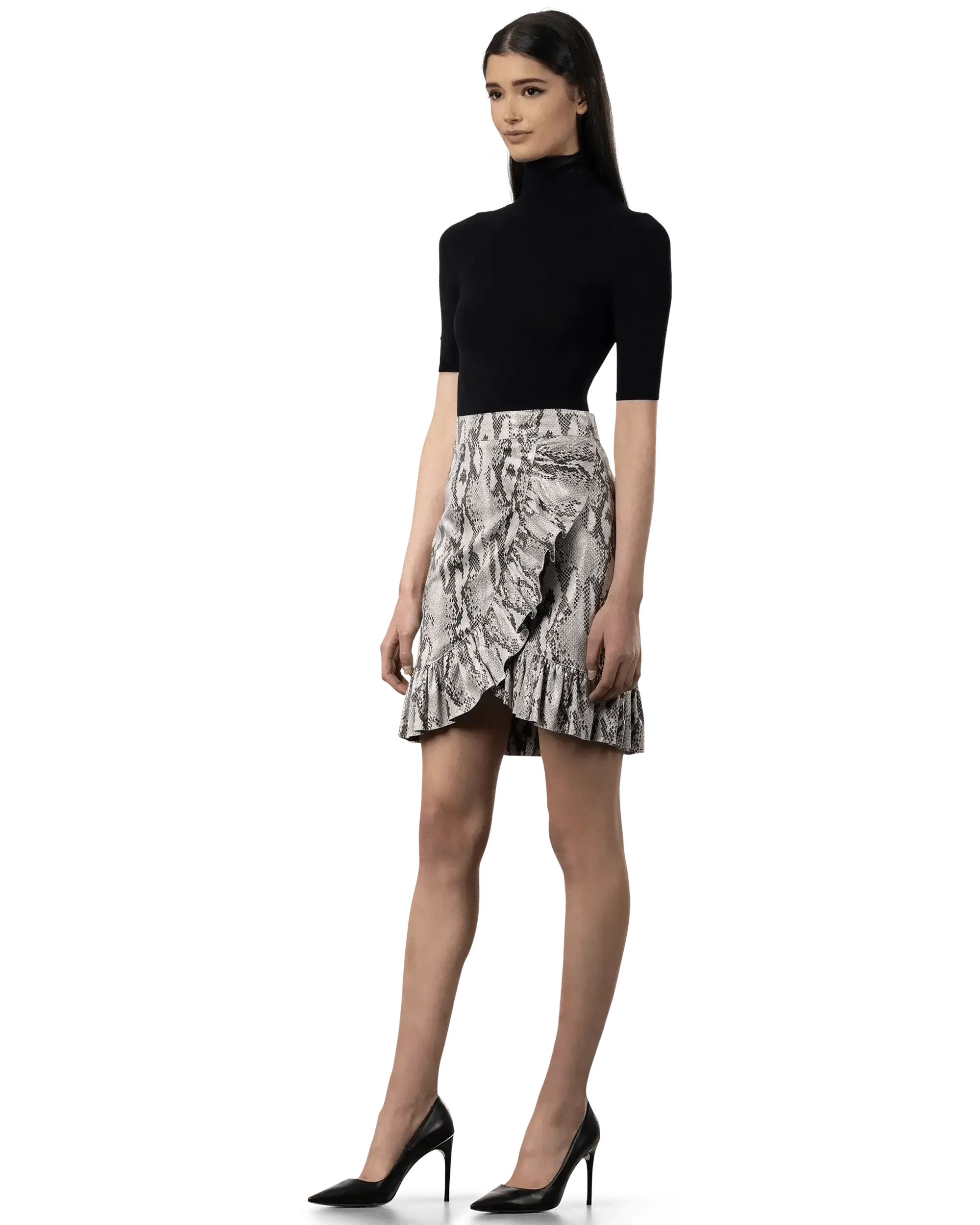 Ruffled Snakeskin Print Skirt