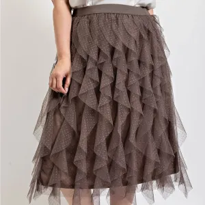 Ruffled Tulle Midi Skirt