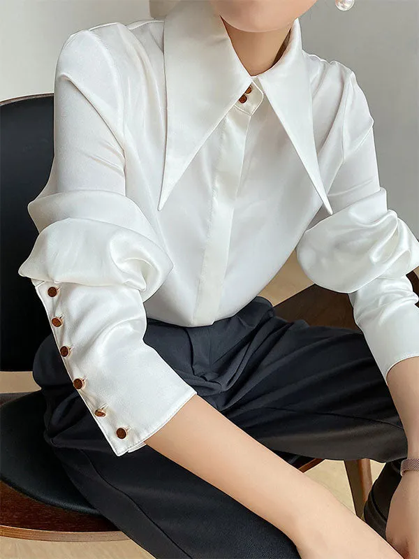 Satin Long Sleeve Collar Blouse